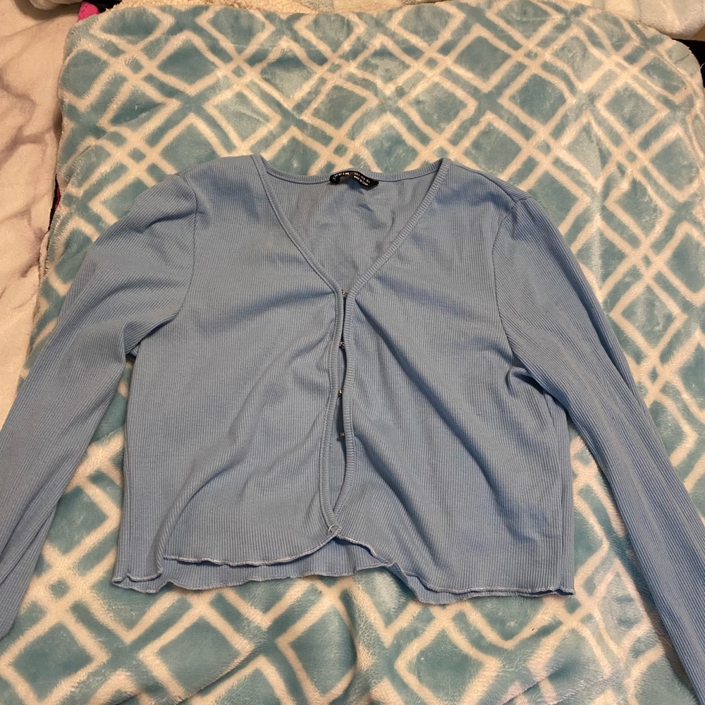 blue cardigan